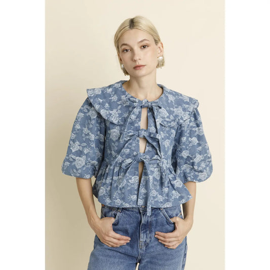 Oversized Collar Denim Blouse