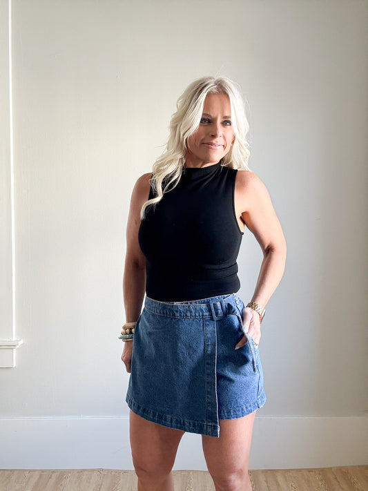 Denim Skort with Buckle