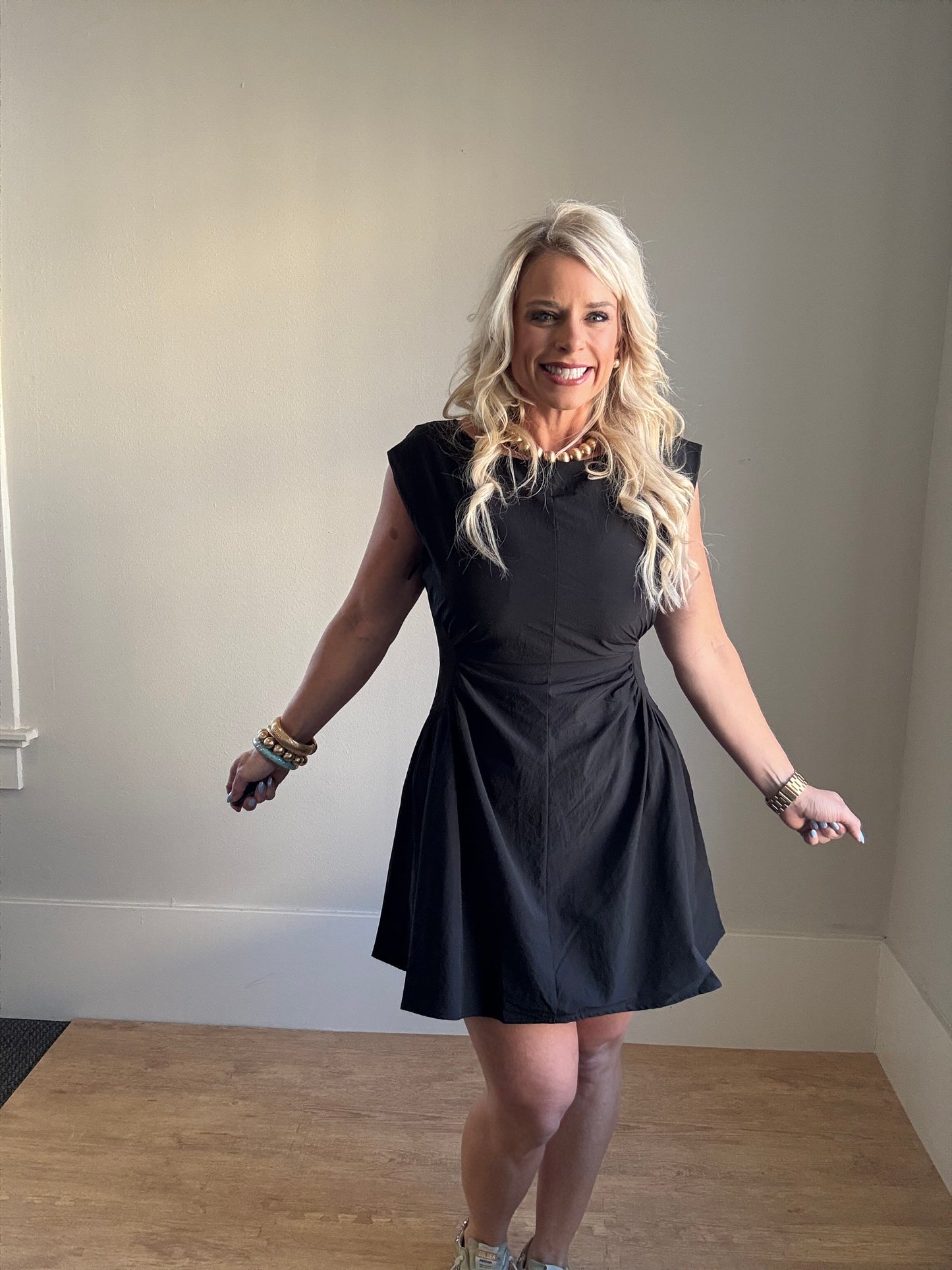 Black Cap Sleeve Mini Dress