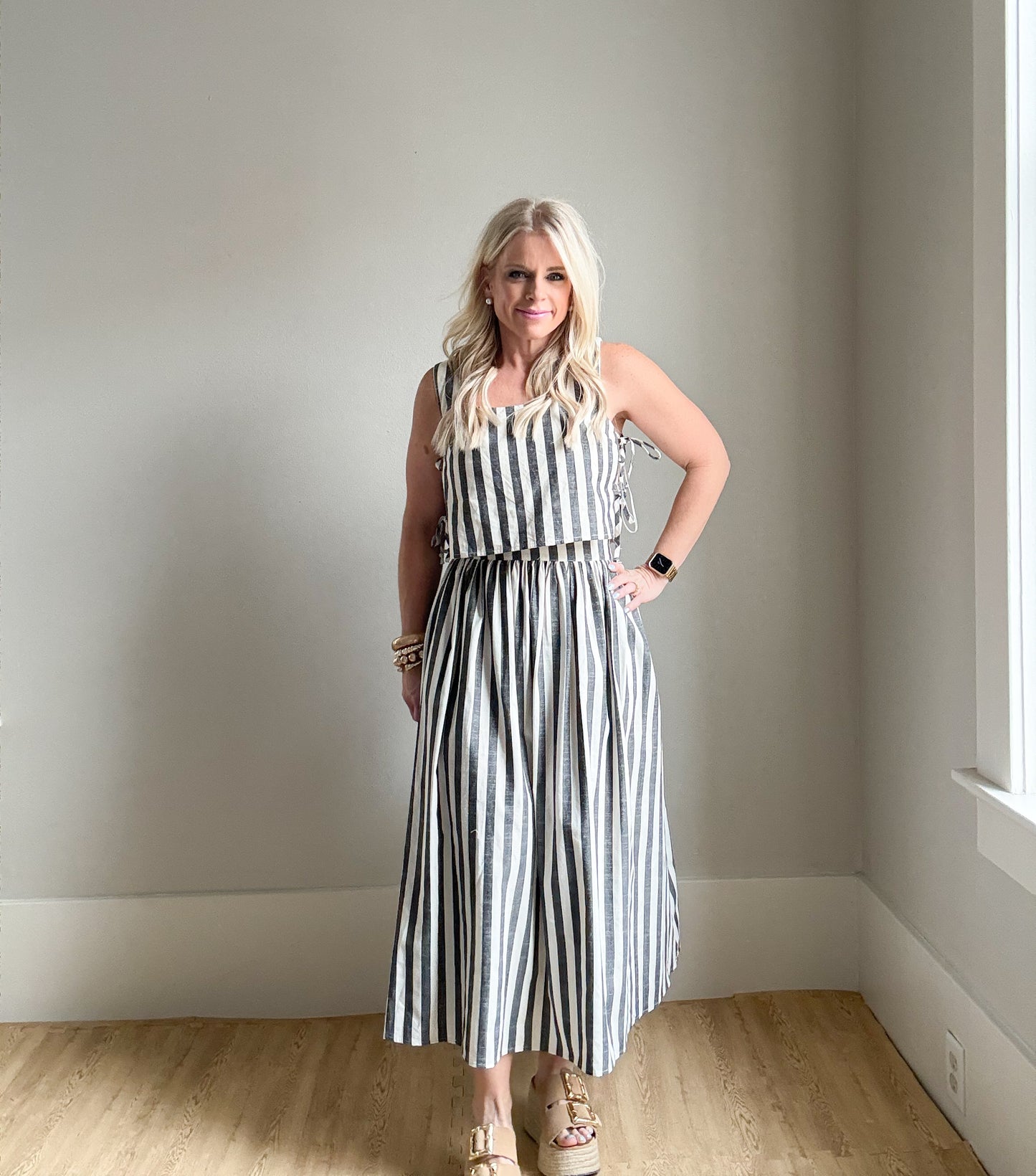 Black and White Striped Long Skirt