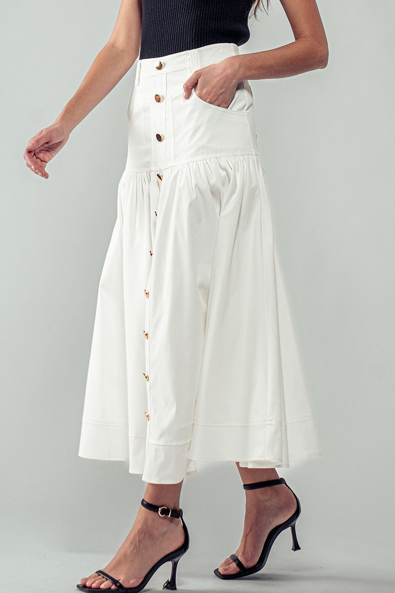 White High Waisted Midi Skirt