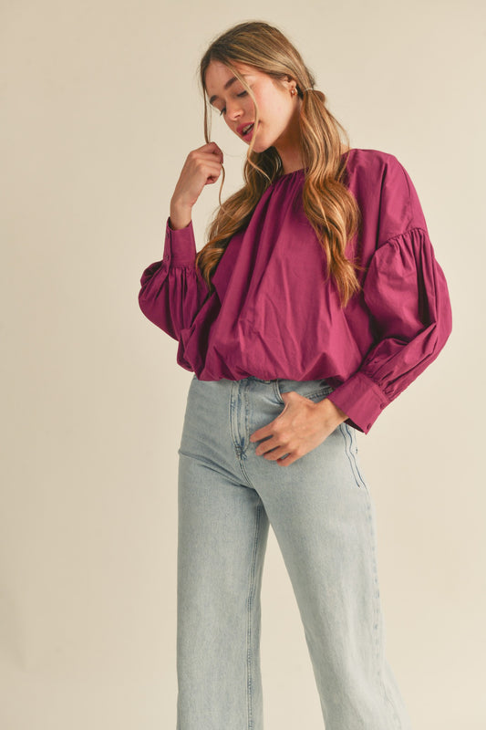 Balloon Sleeve Cropped Bubble Hem Top