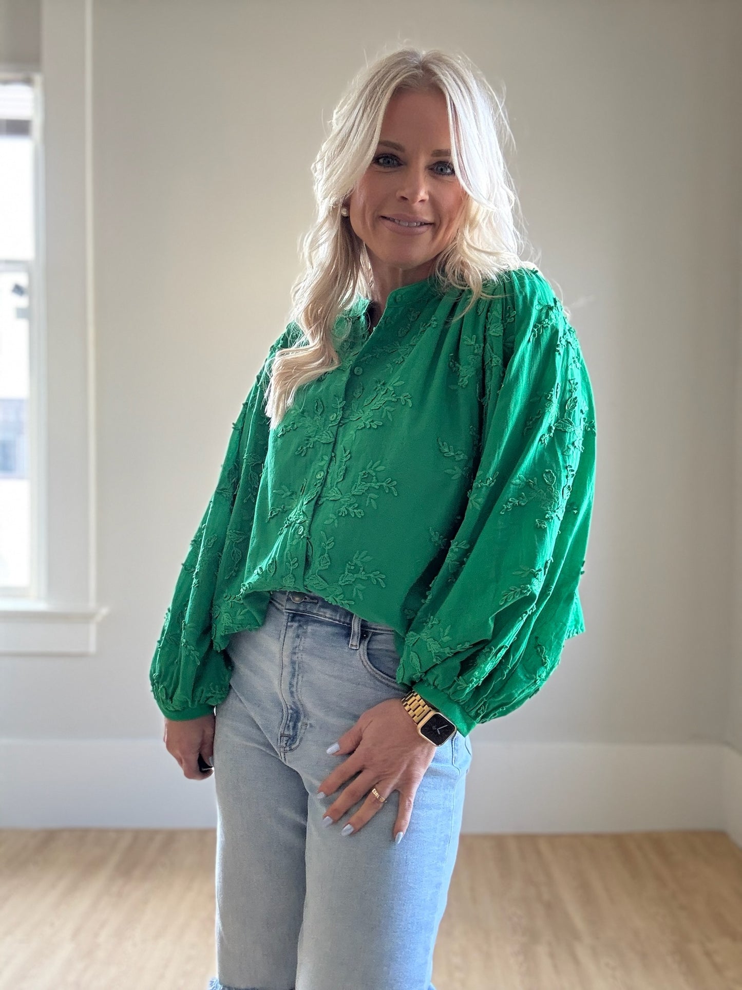 Green Embroidered Floral Top