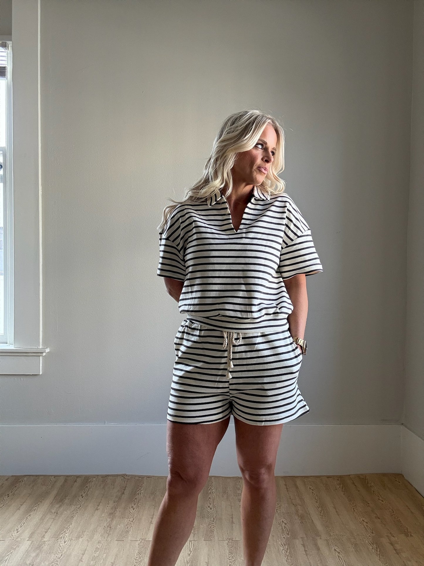 Charcoal Stripe Short Set