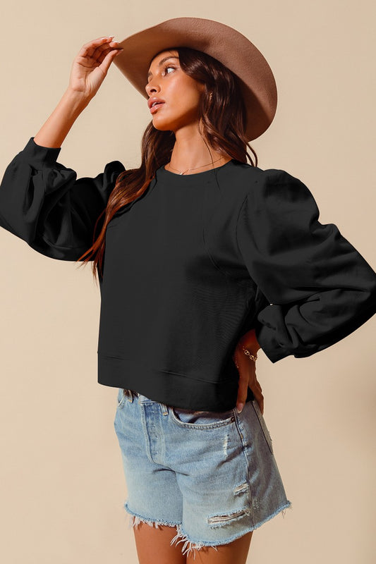 Terry Knit Top with Puff Sleeves