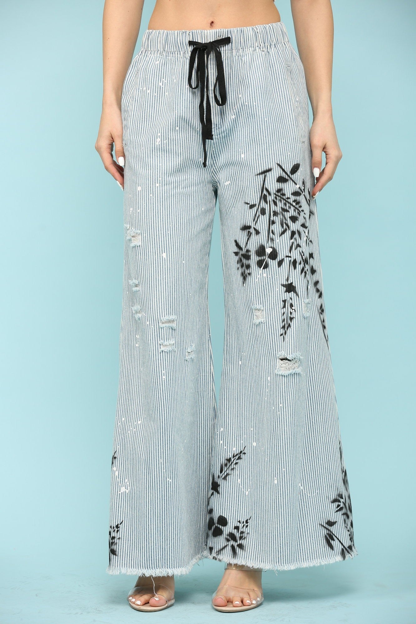 Striped Distressed Wide Pant