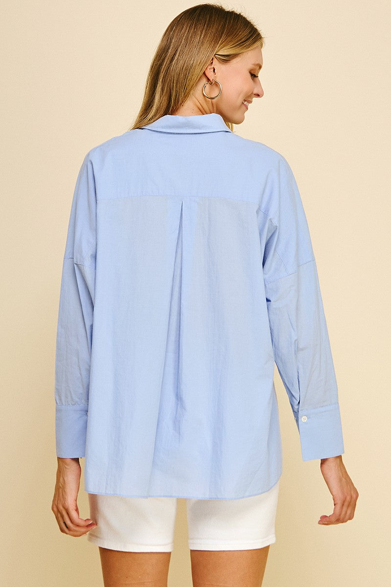 Blue Basic V-Neck Top