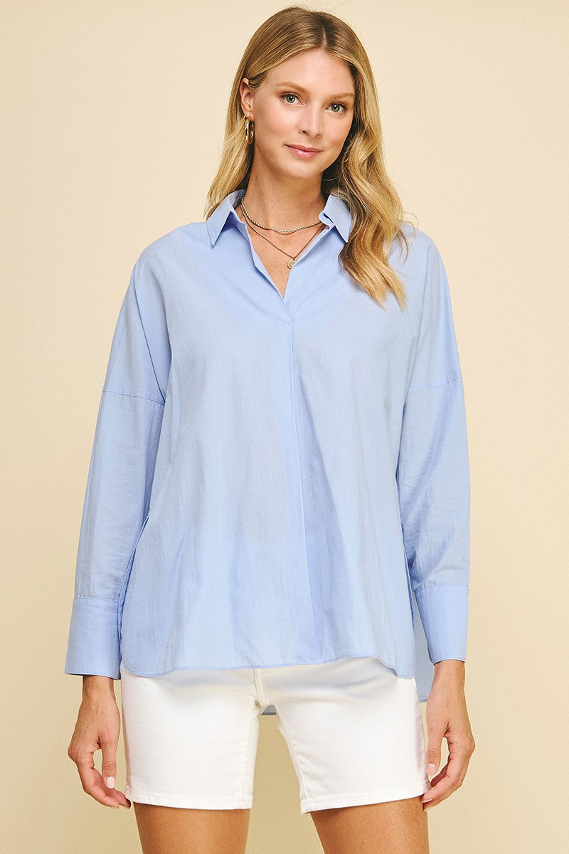 Blue Basic V-Neck Top