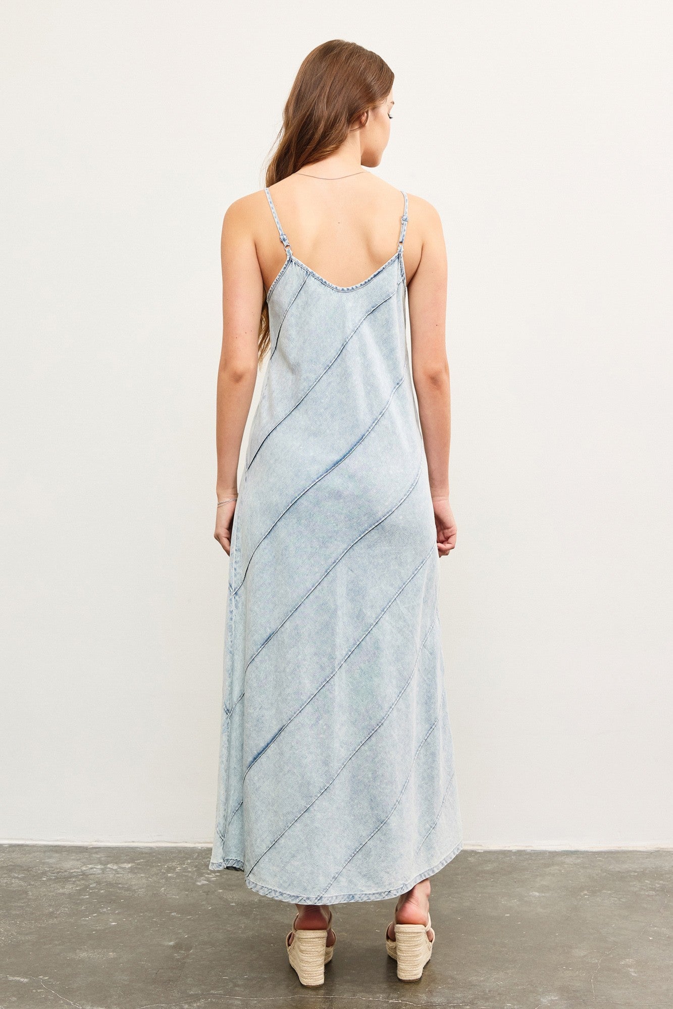 V-Neck Sleeveless Denim Maxi Dress