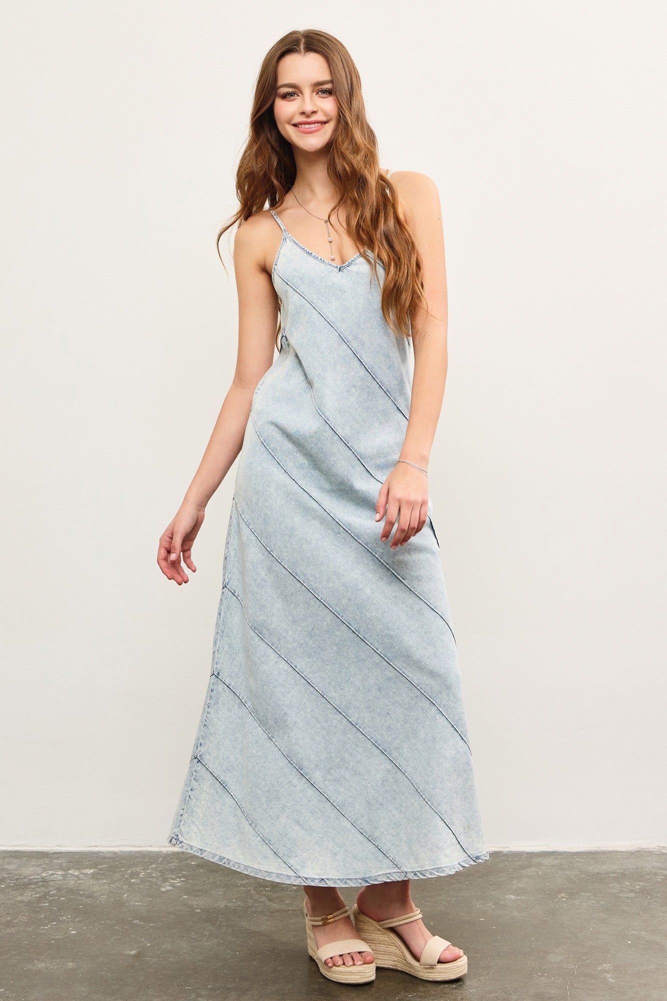 V-Neck Sleeveless Denim Maxi Dress