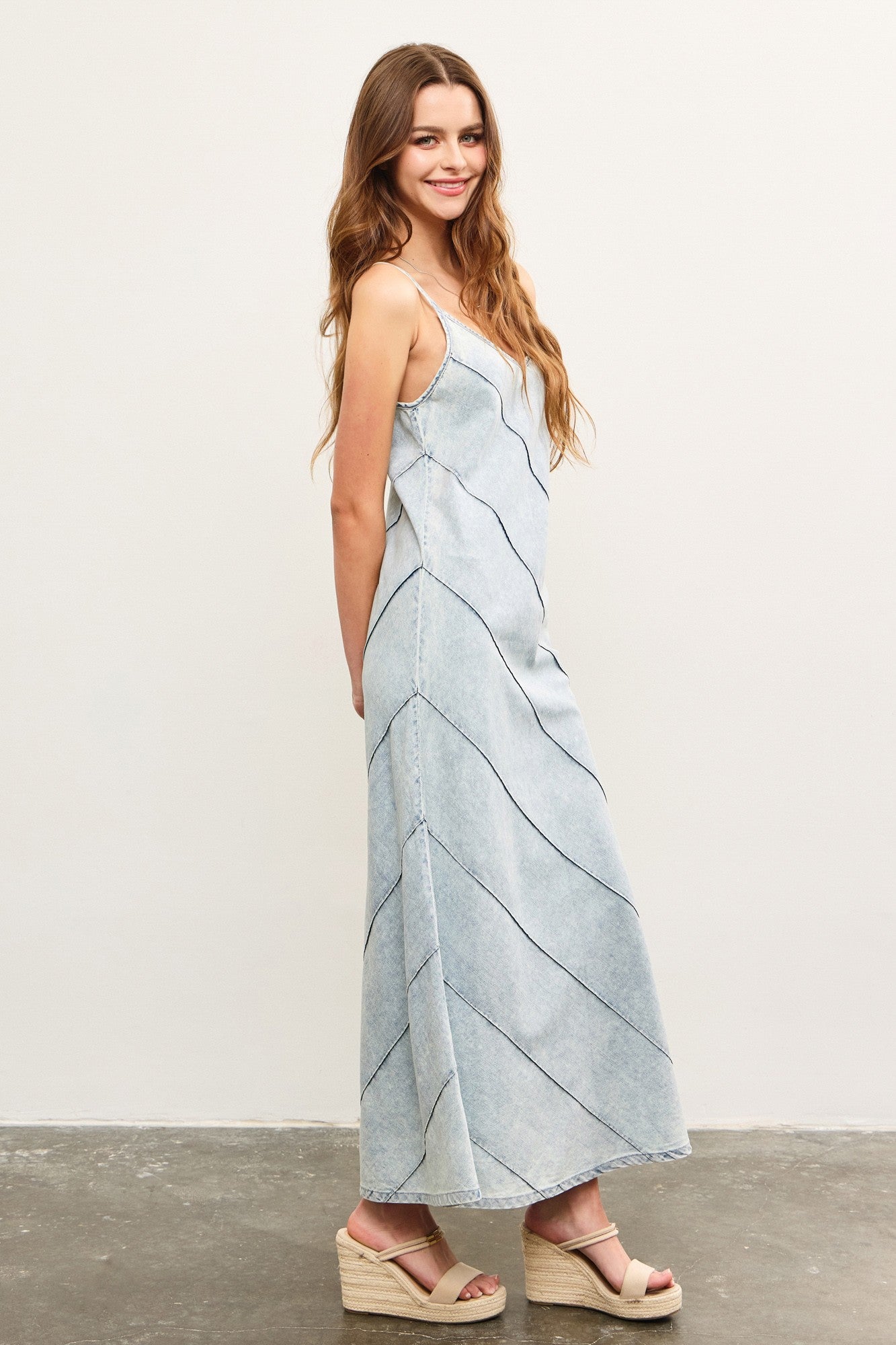 V-Neck Sleeveless Denim Maxi Dress