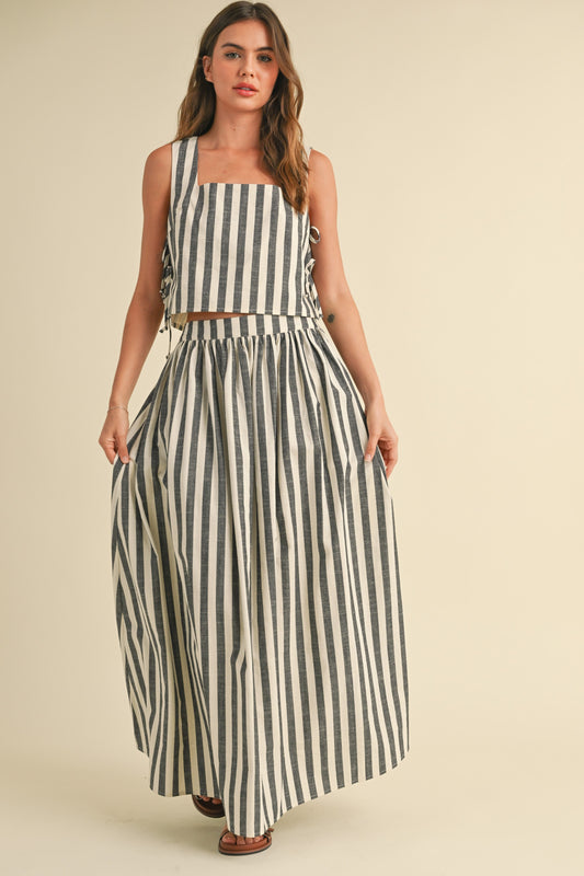 Black and White Striped Long Skirt