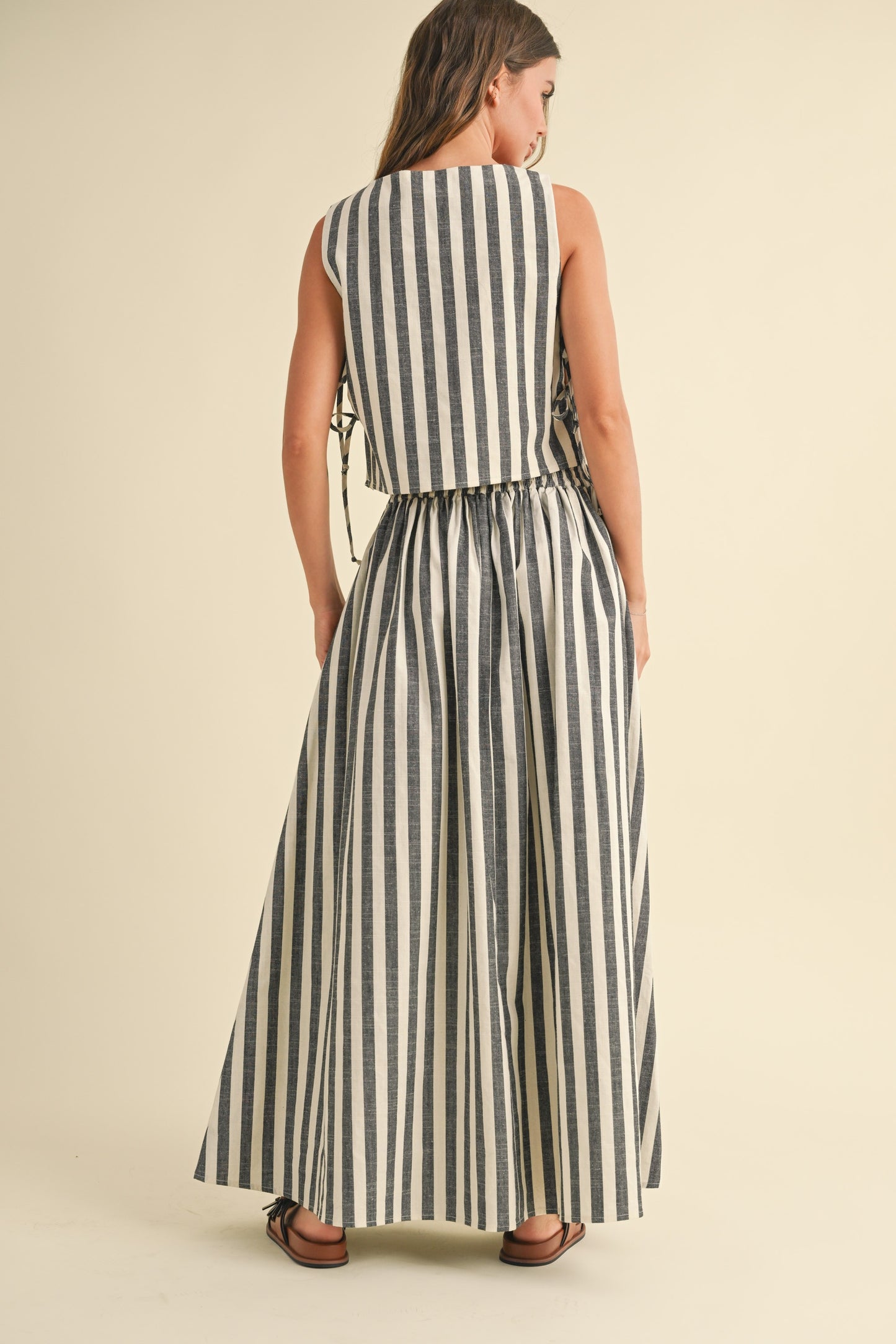 Black and White Striped Long Skirt