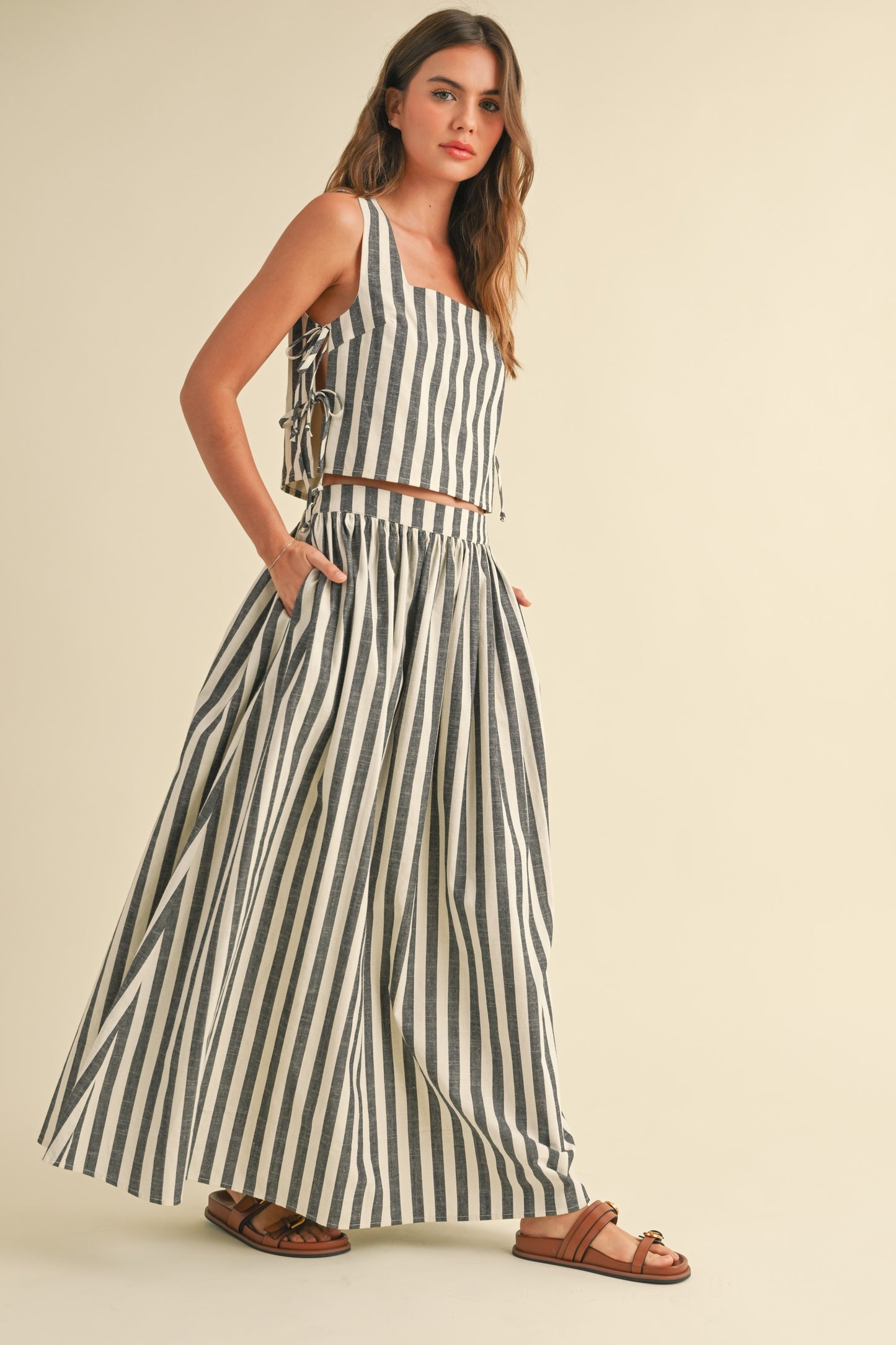 Black and White Striped Long Skirt