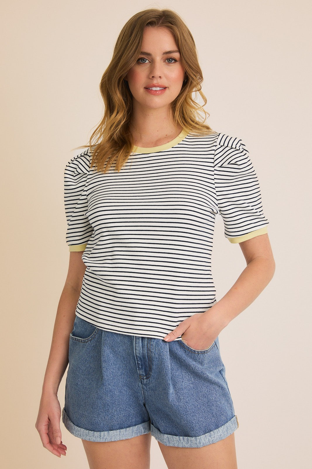 Puff Short Sleeve Ribbed Top