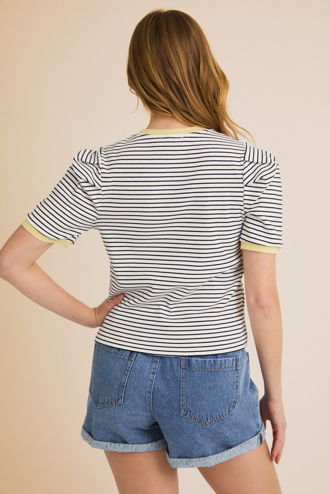 Puff Short Sleeve Ribbed Top