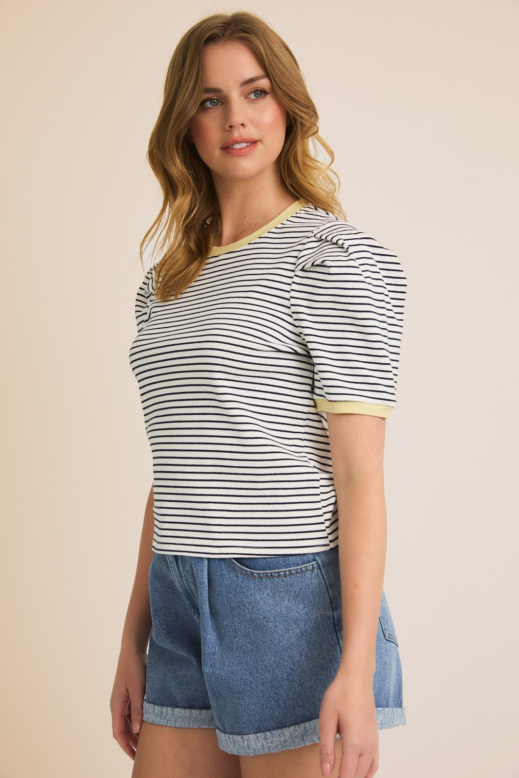 Puff Short Sleeve Ribbed Top