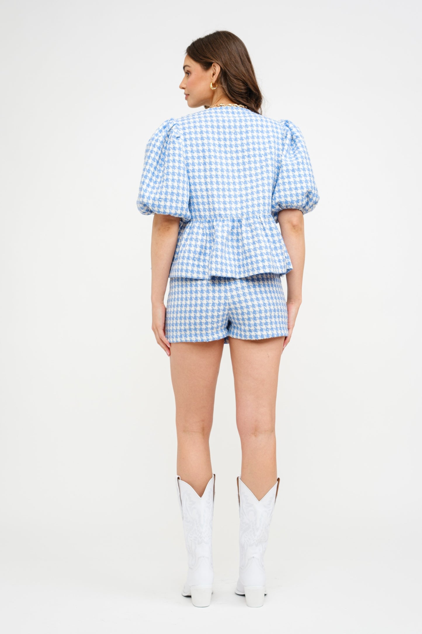 Front Tie Houndstooth Blouse