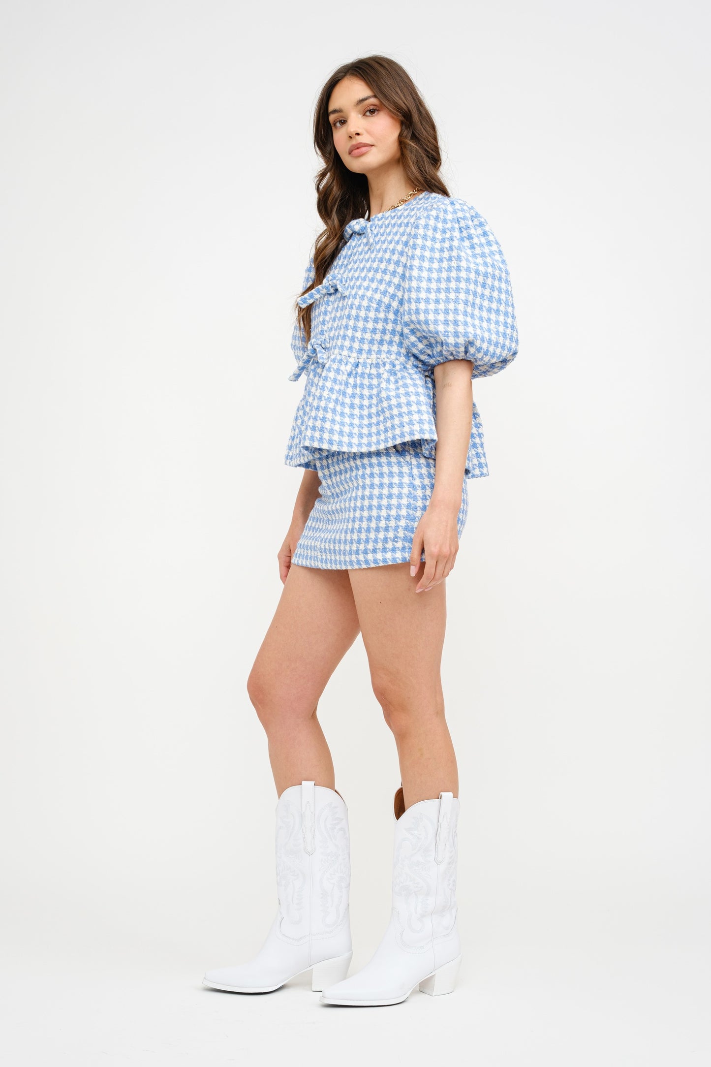 Front Tie Houndstooth Blouse