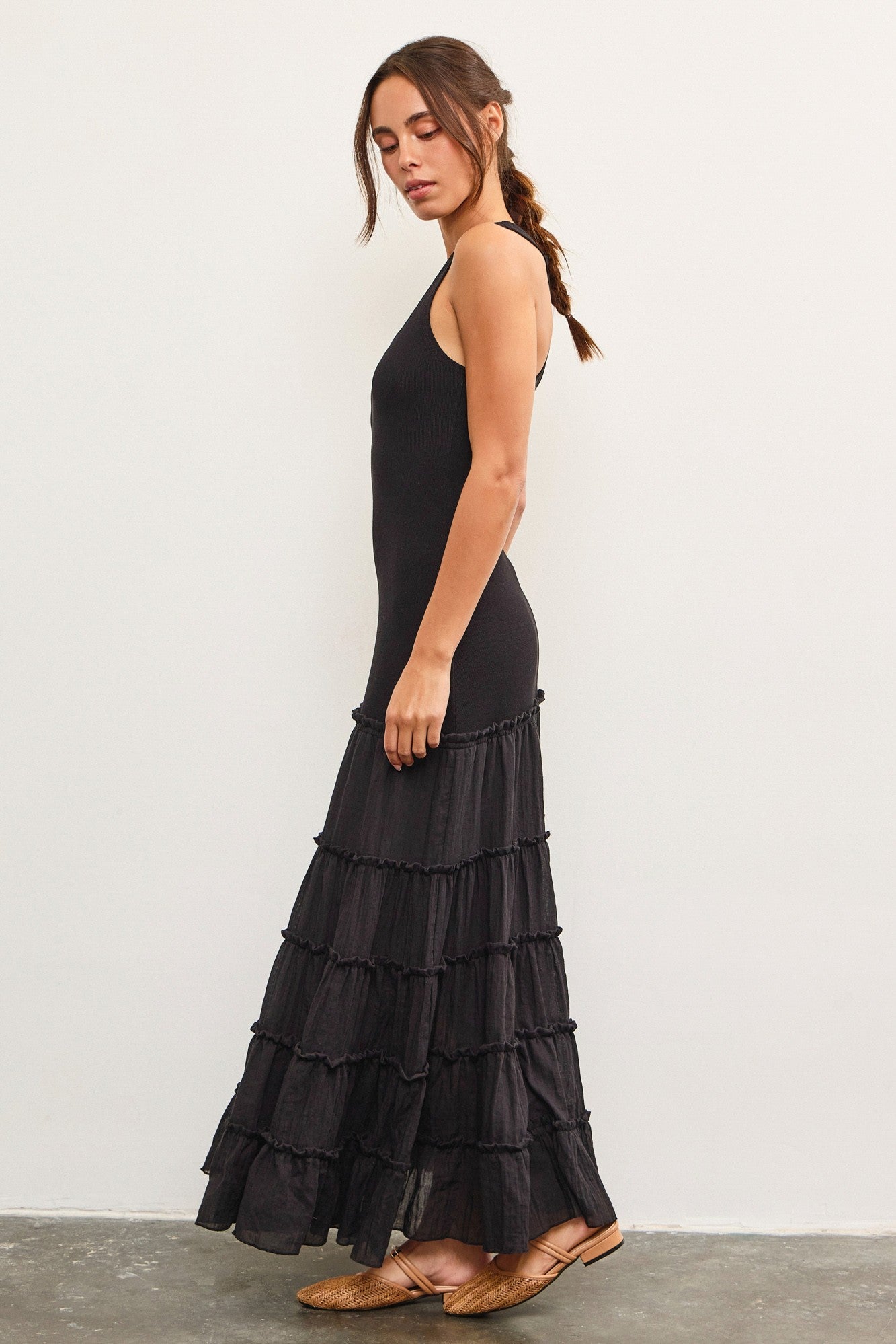 Black Mixed Media Maxi Dress