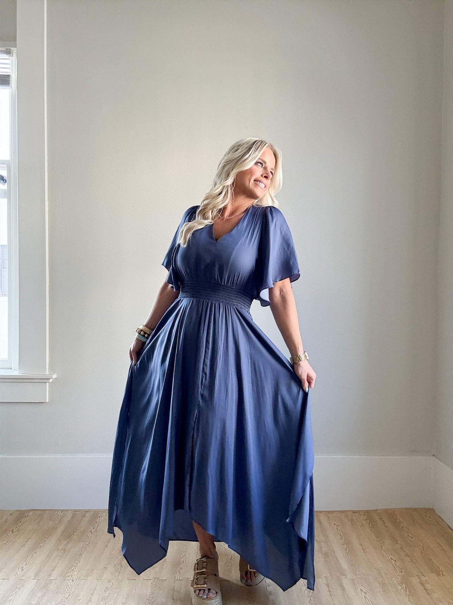 Indigo Unbalanced Skirt Maxi Dress