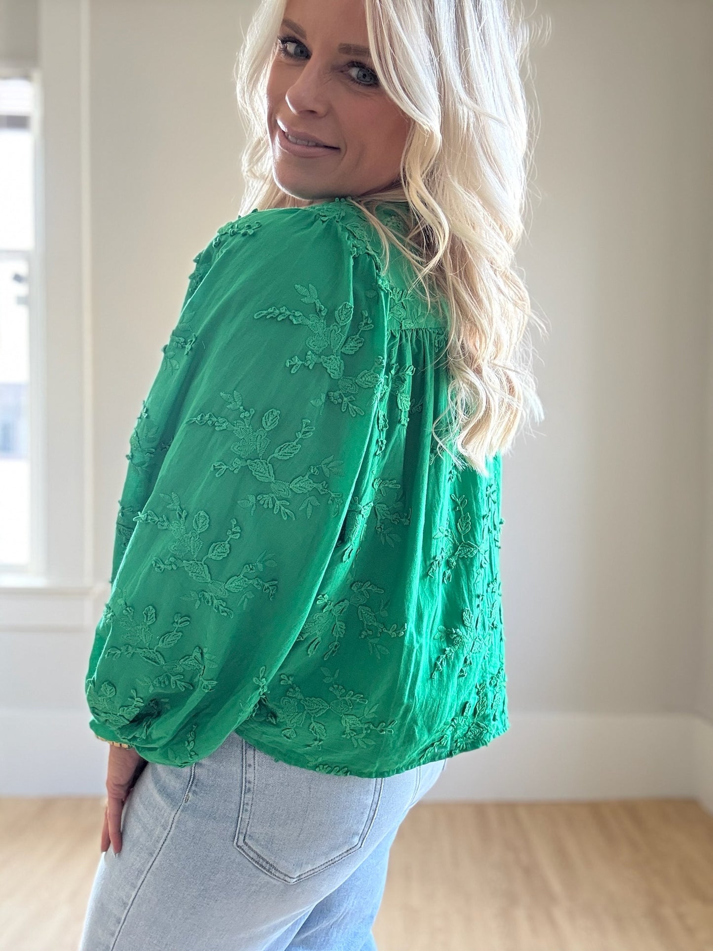 Green Embroidered Floral Top