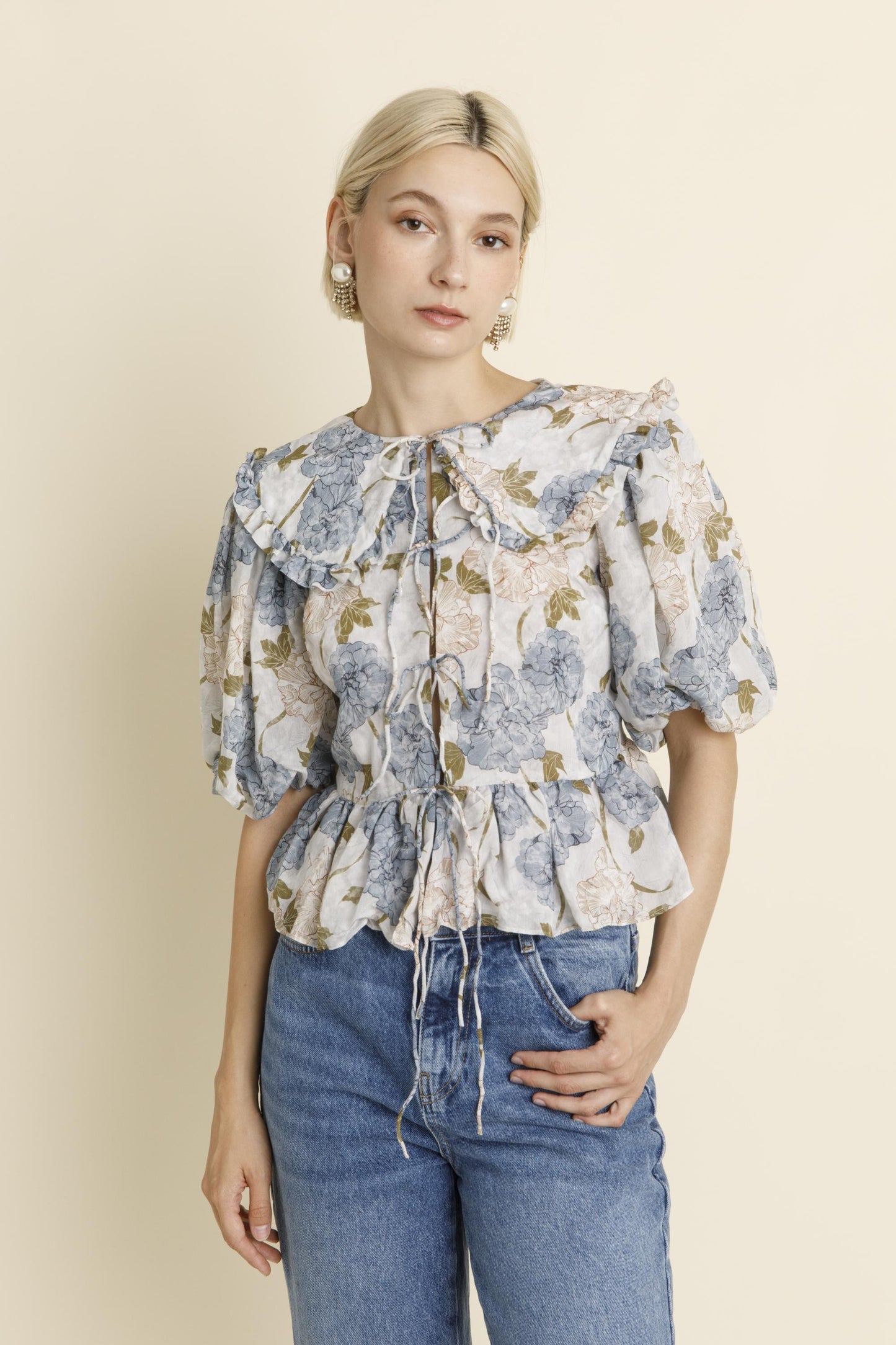 Floral Oversized Collar Blouse