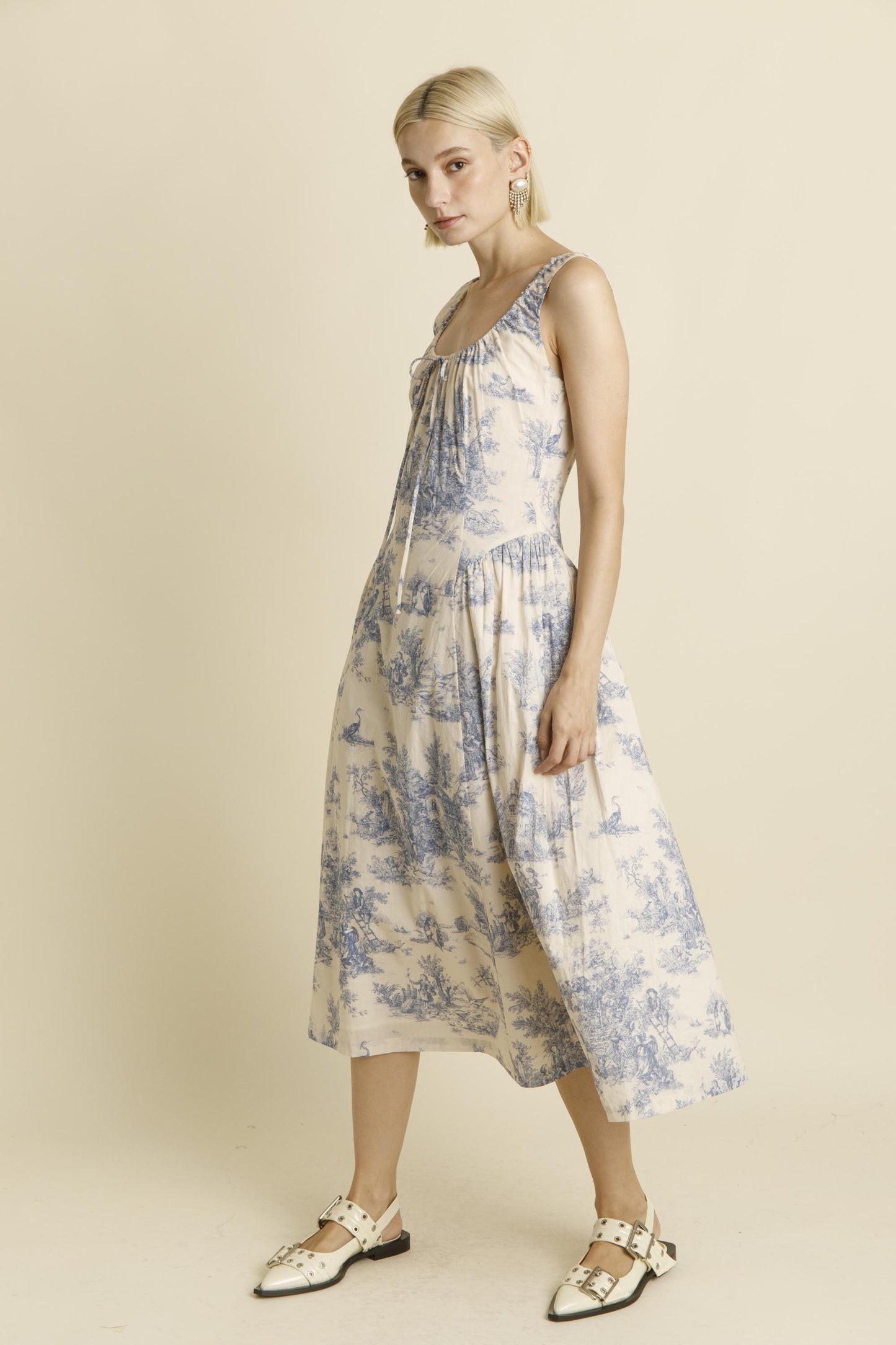 Blue Toile Midi Dress