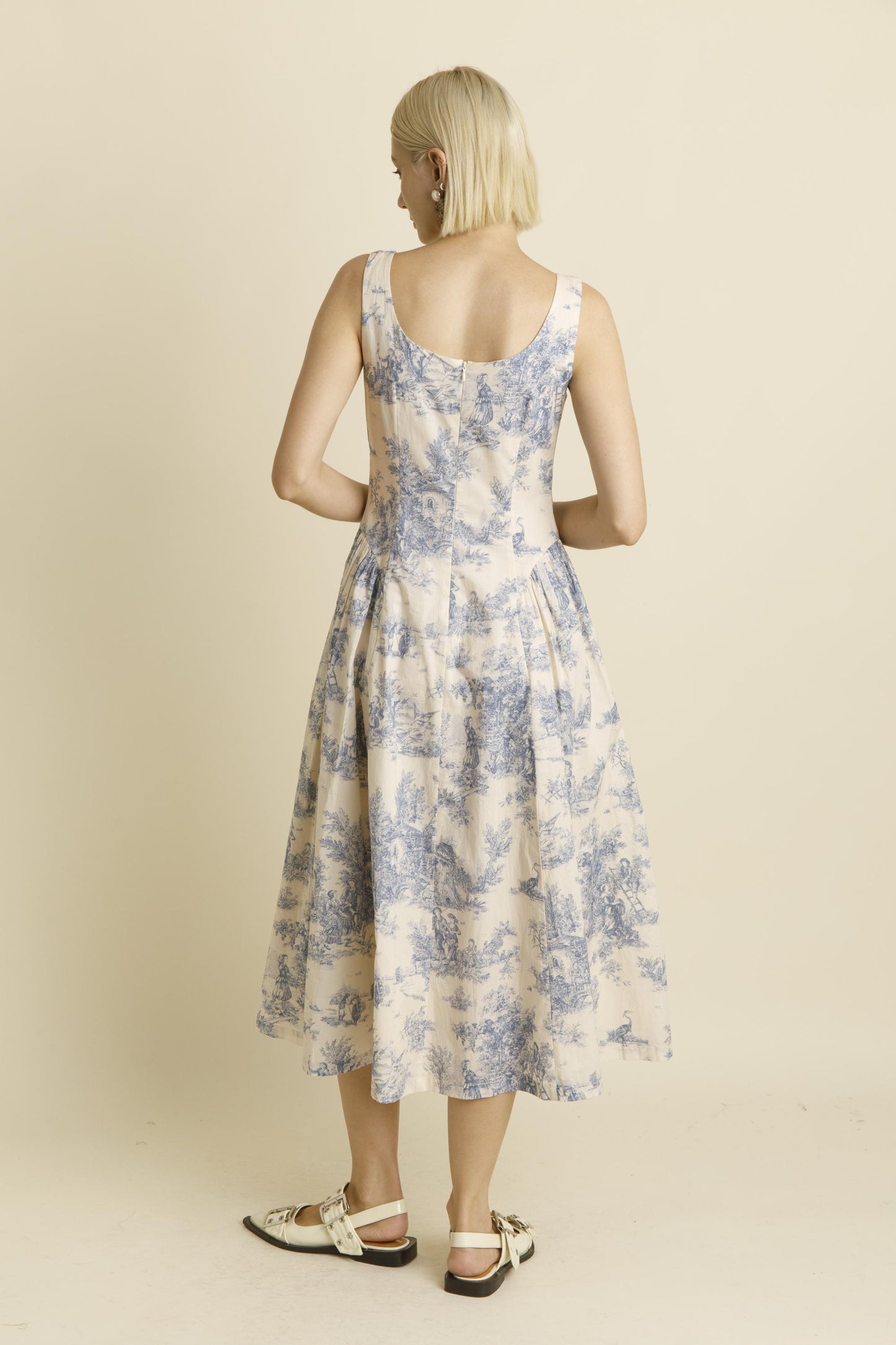 Blue Toile Midi Dress