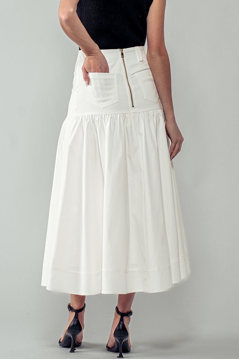 White High Waisted Midi Skirt