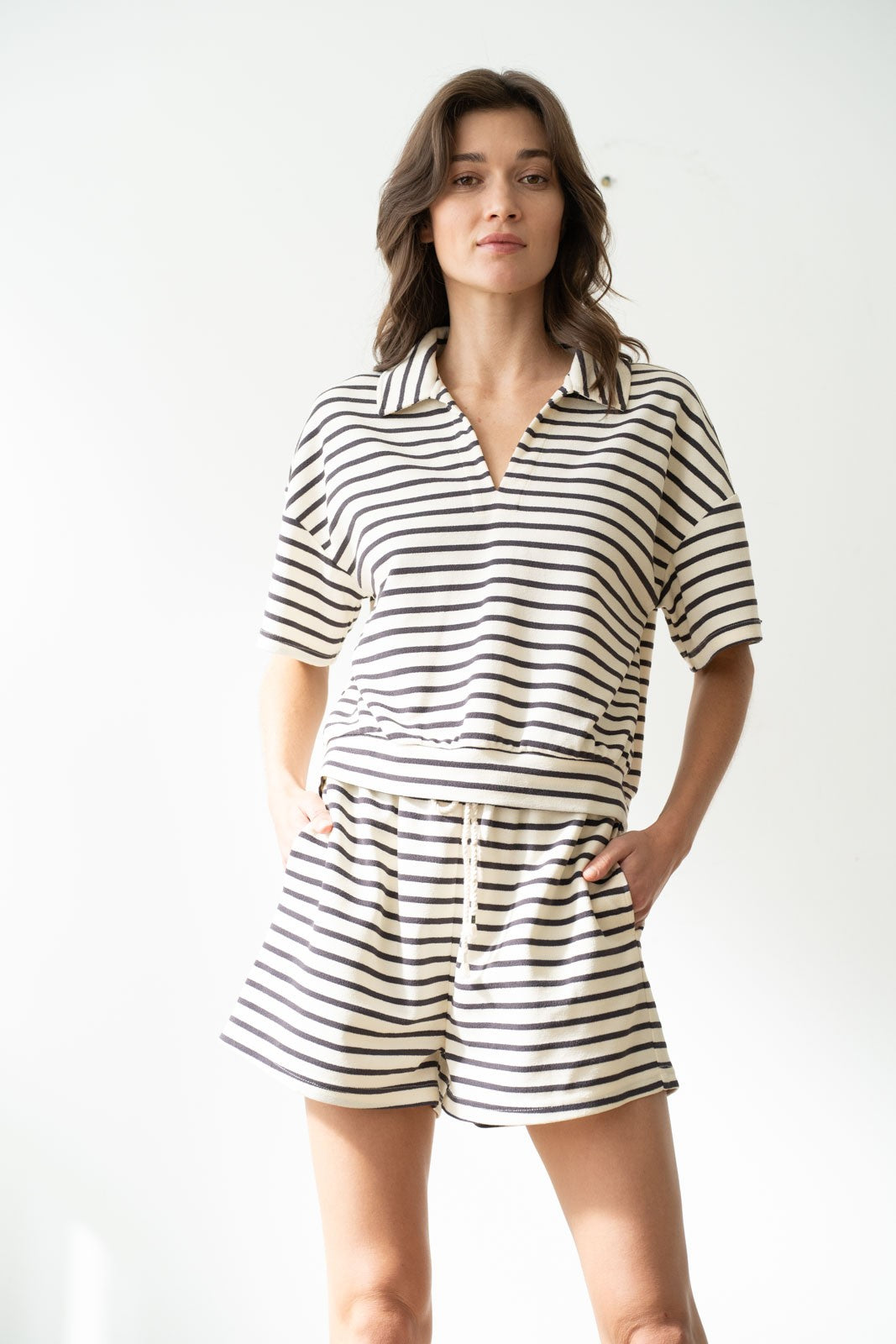 Charcoal Stripe Short Set