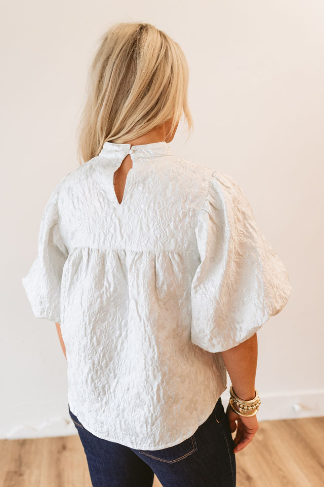 Puff Sleeve Flower Textured Top