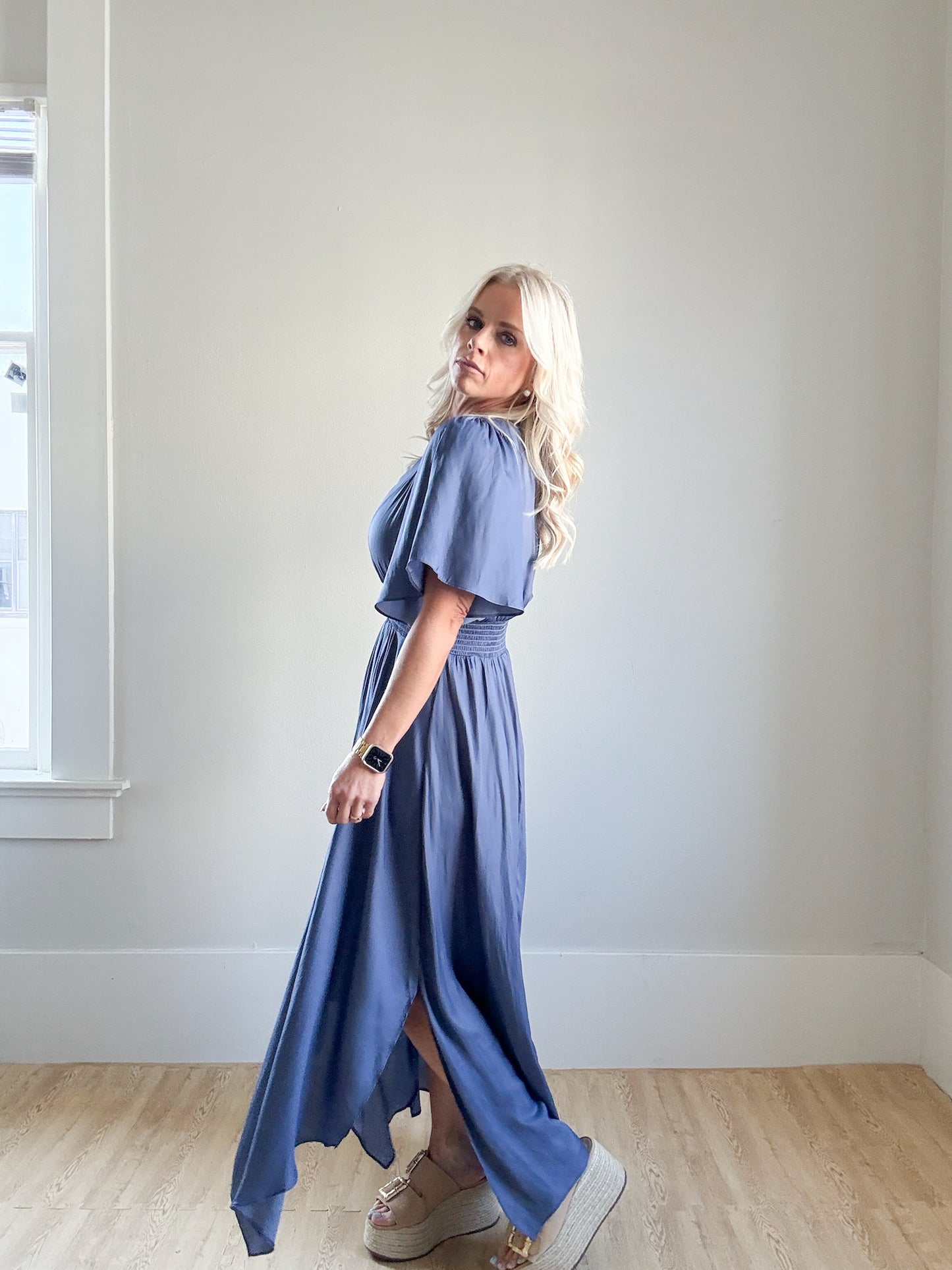 Indigo Unbalanced Skirt Maxi Dress