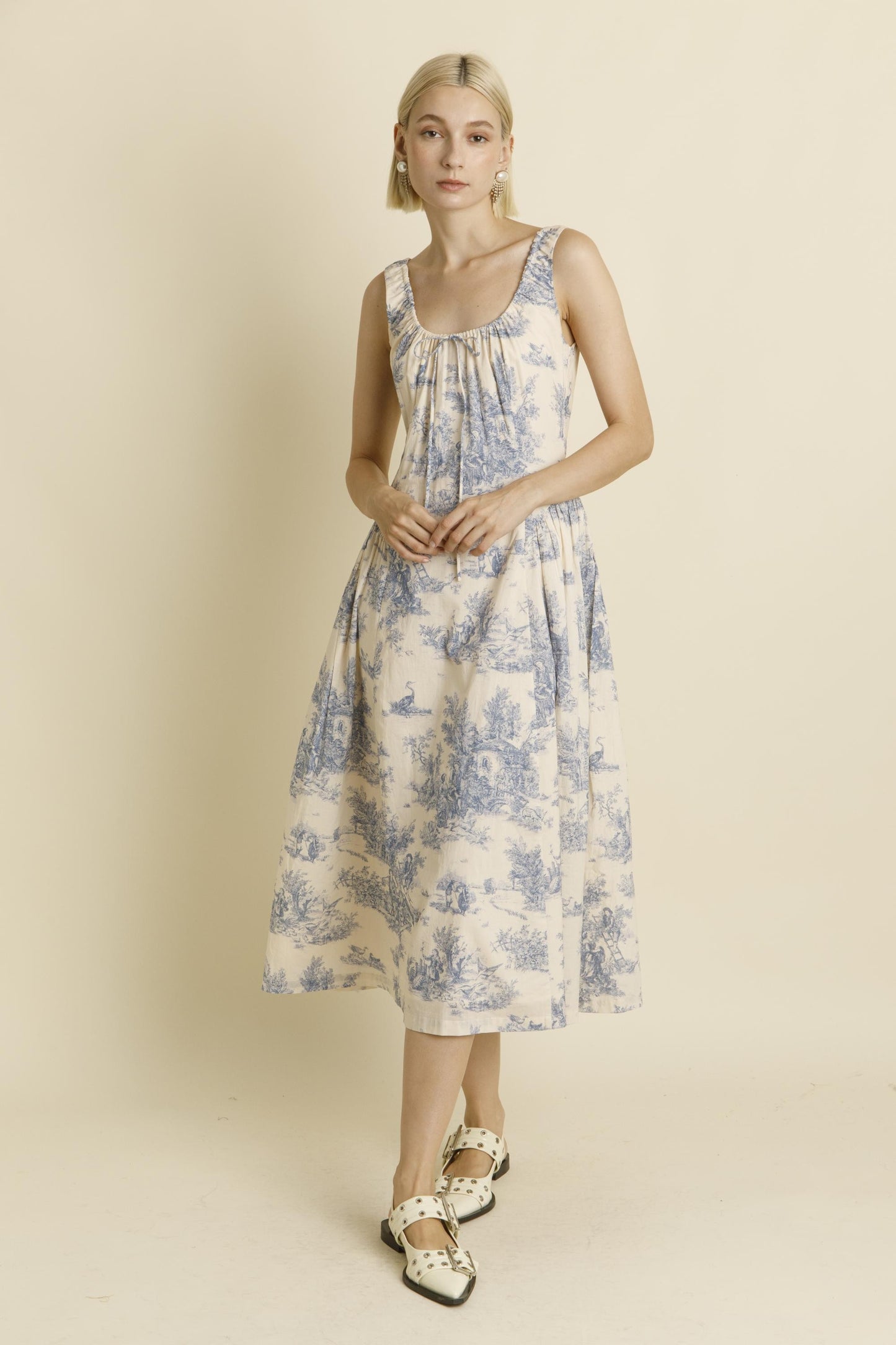 Blue Toile Midi Dress