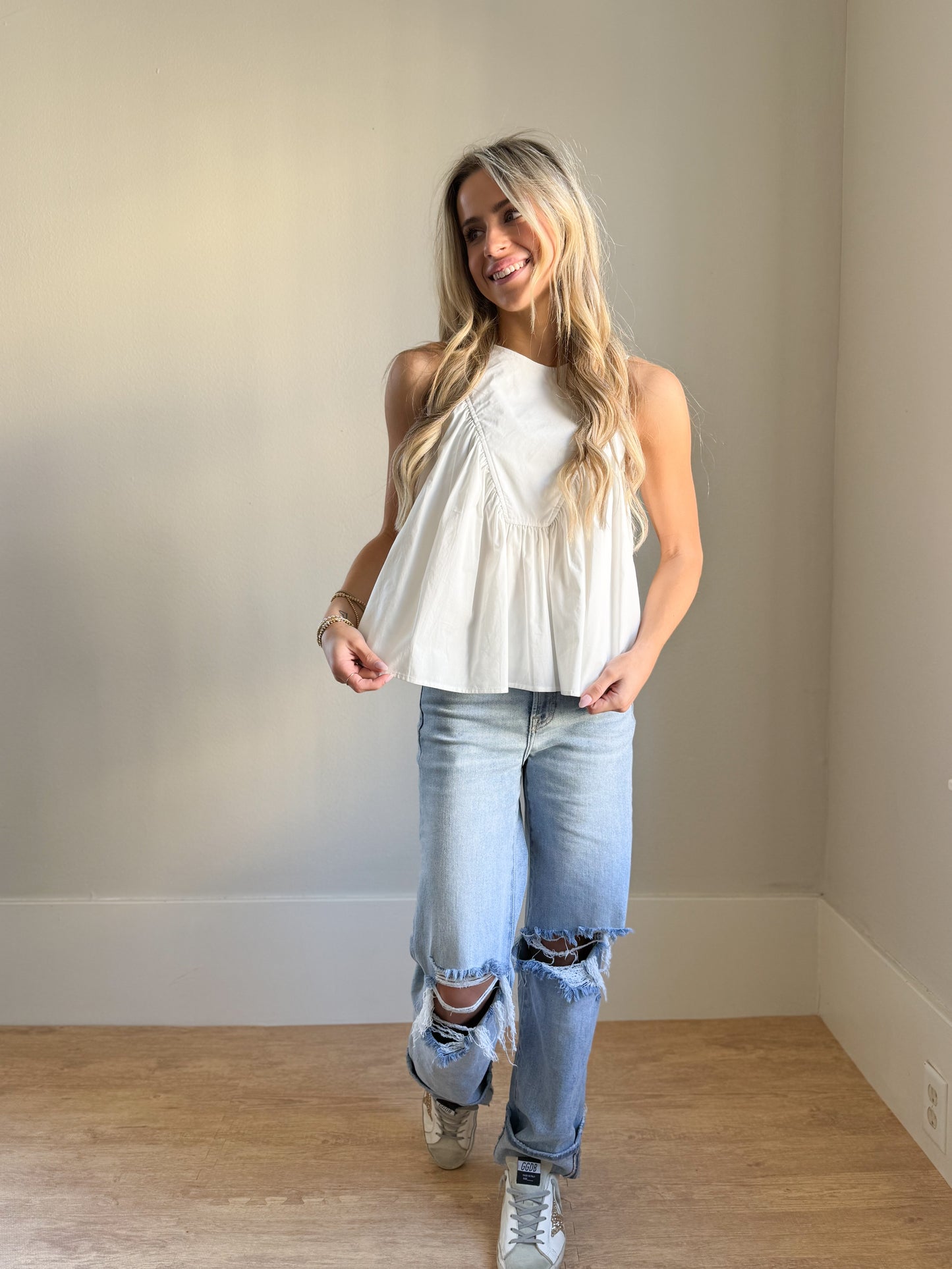 Off-White Sleeveless Ruffle Top