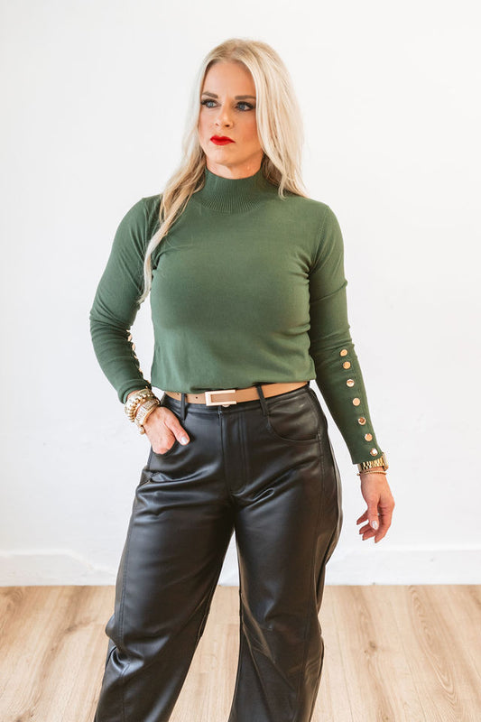 Olive, Gold Button Embellished Top