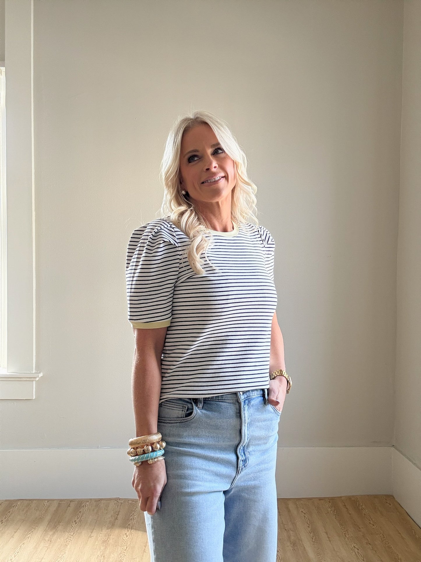 Puff Short Sleeve Ribbed Top