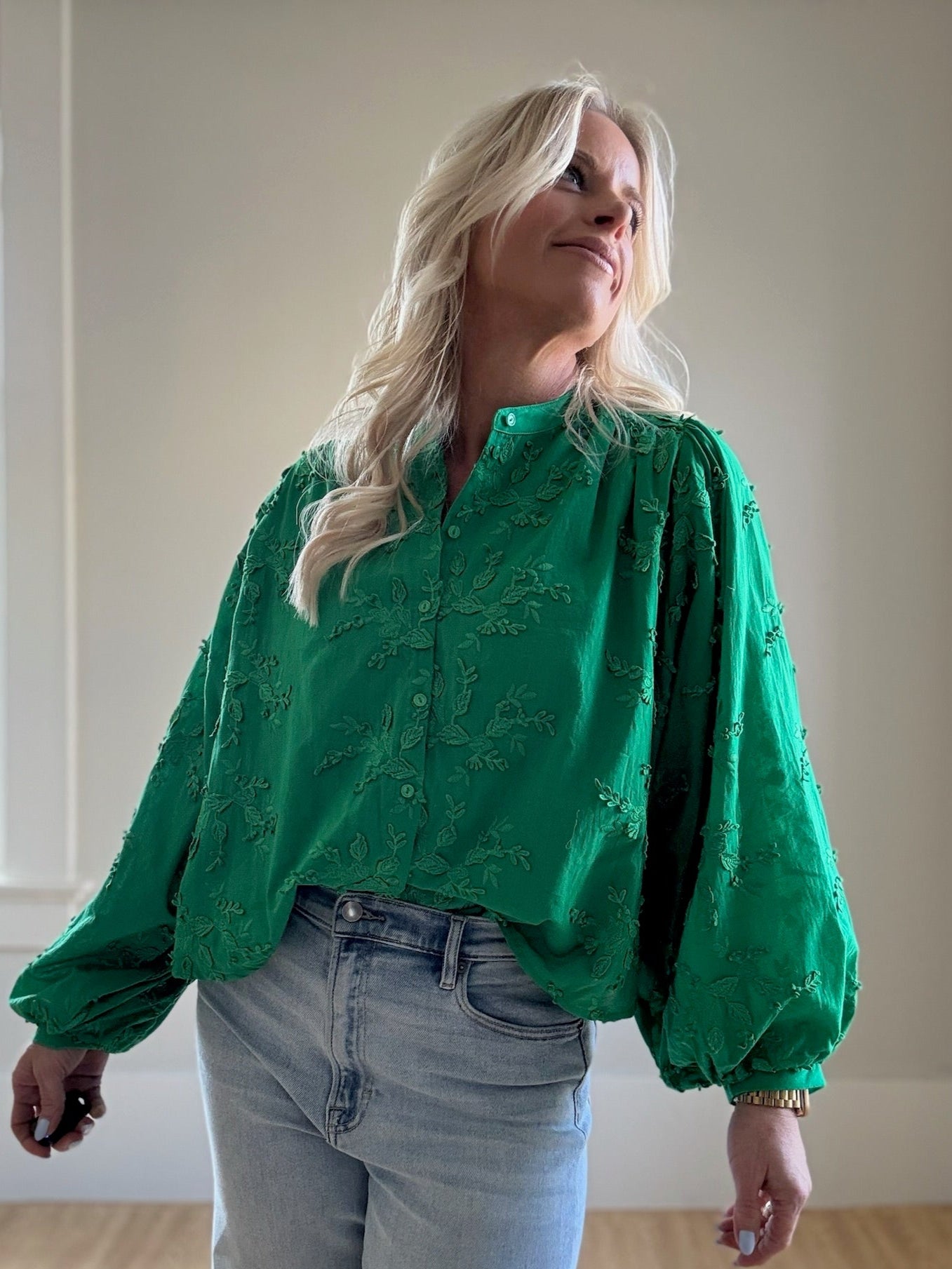 Green Embroidered Floral Top