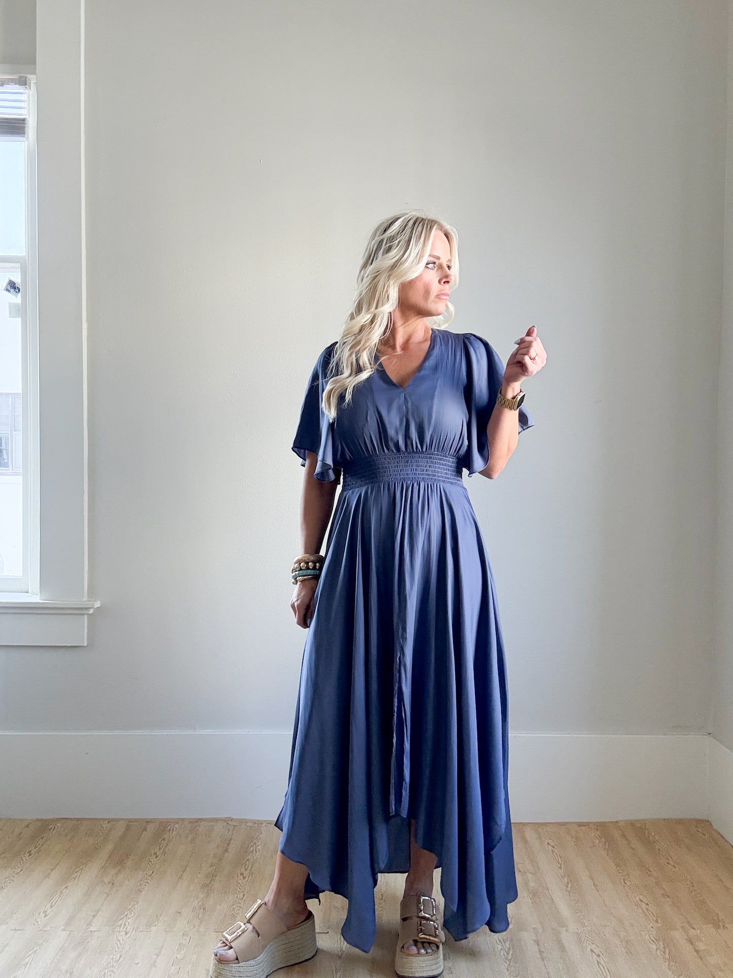 Indigo Unbalanced Skirt Maxi Dress