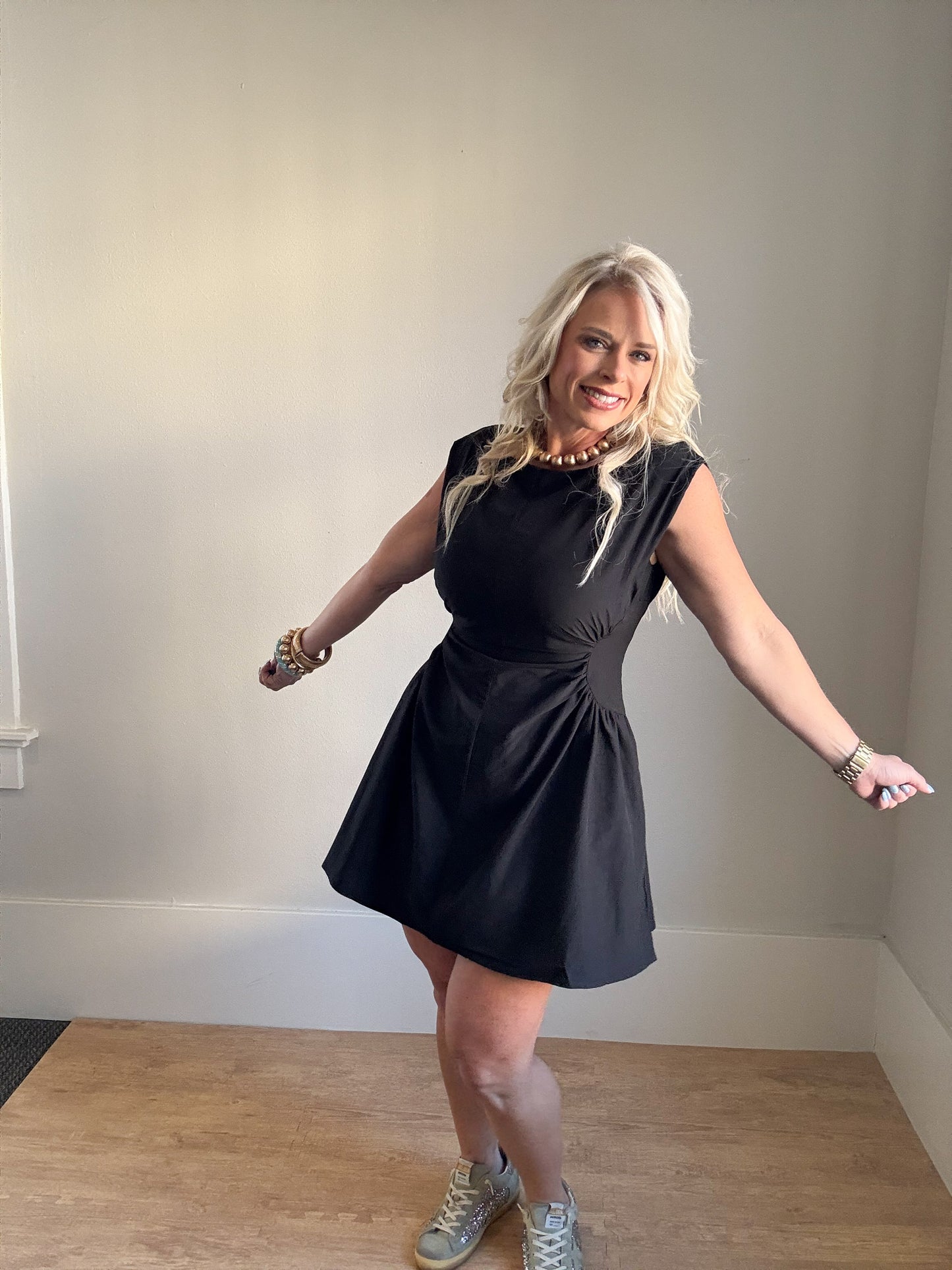 Black Cap Sleeve Mini Dress