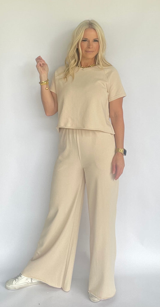 Natural Tee & Wide Leg Pants Set