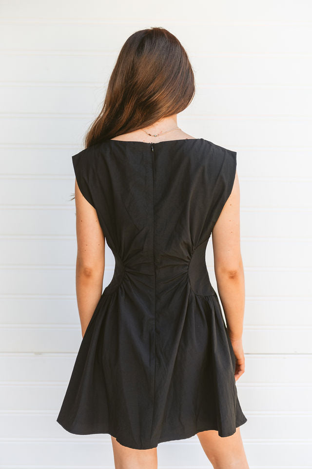 Black Cap Sleeve Mini Dress