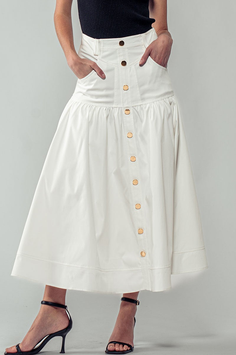 White High Waisted Midi Skirt