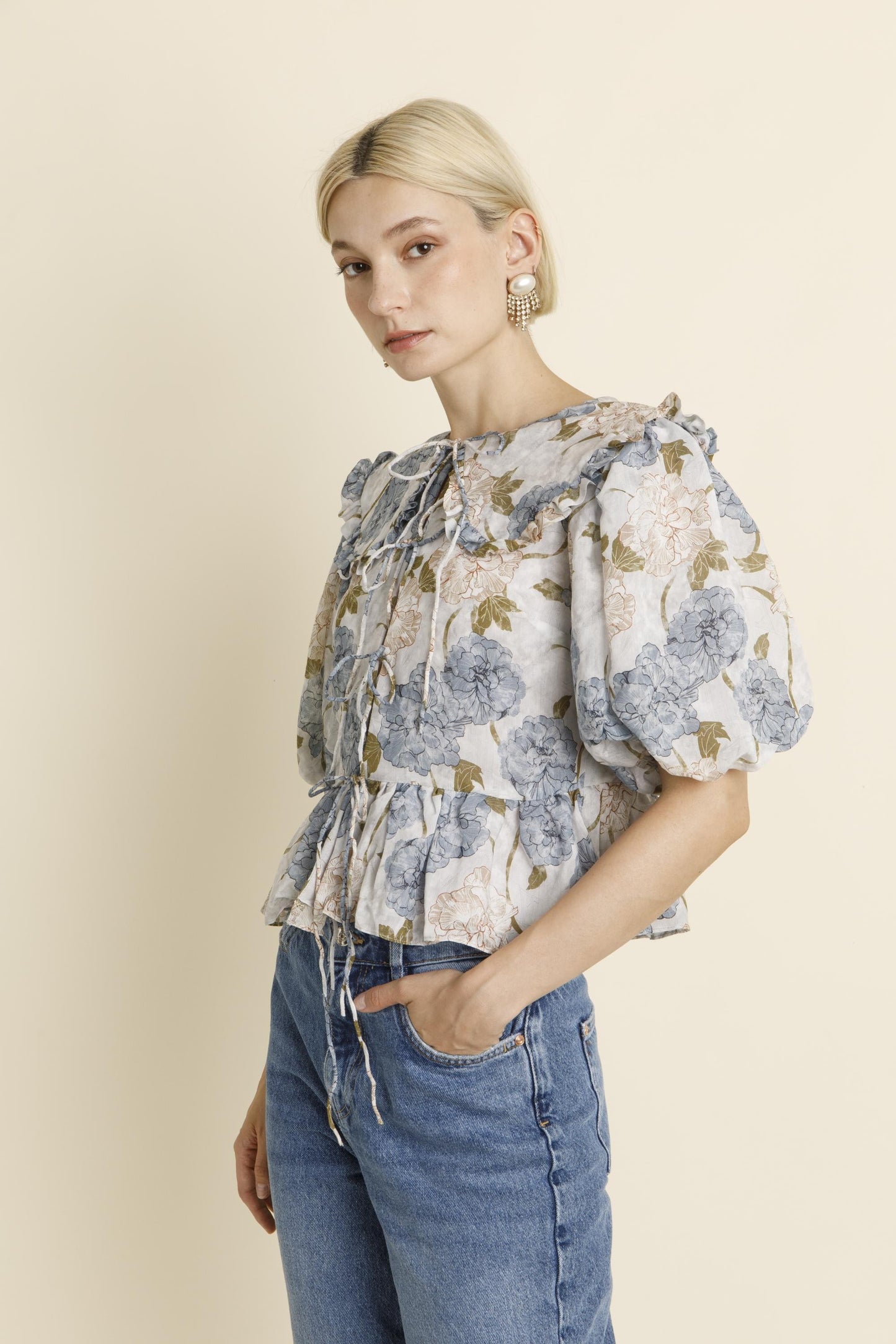 Floral Oversized Collar Blouse