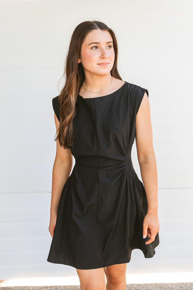 Black Cap Sleeve Mini Dress