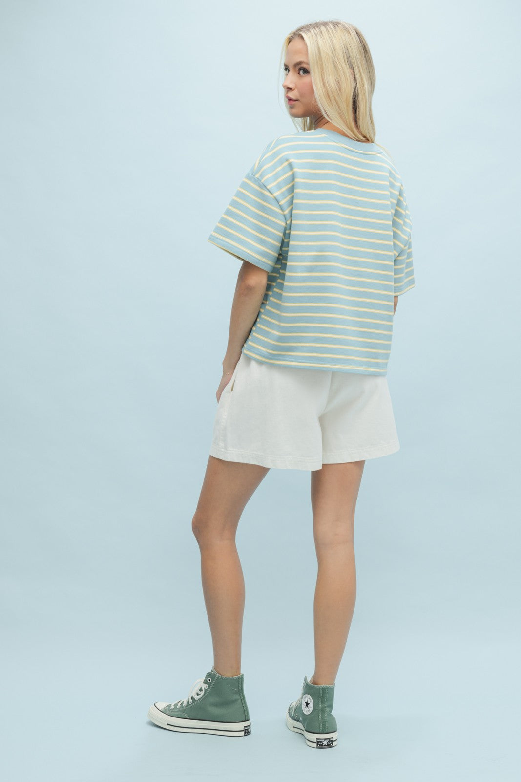 Teal/Yellow Striped Drop Shoulder Tee