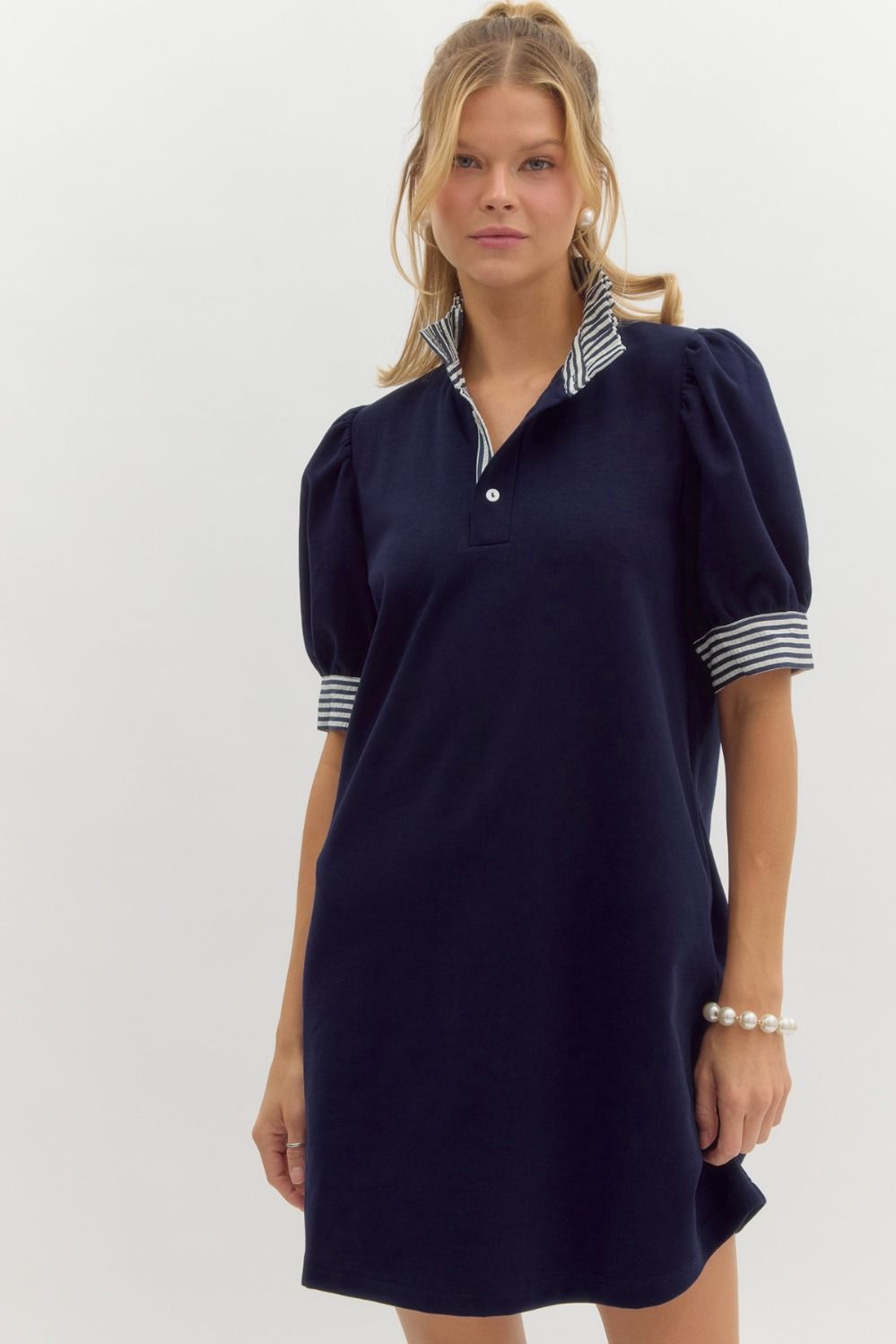 Navy Ruffle Polo Dress