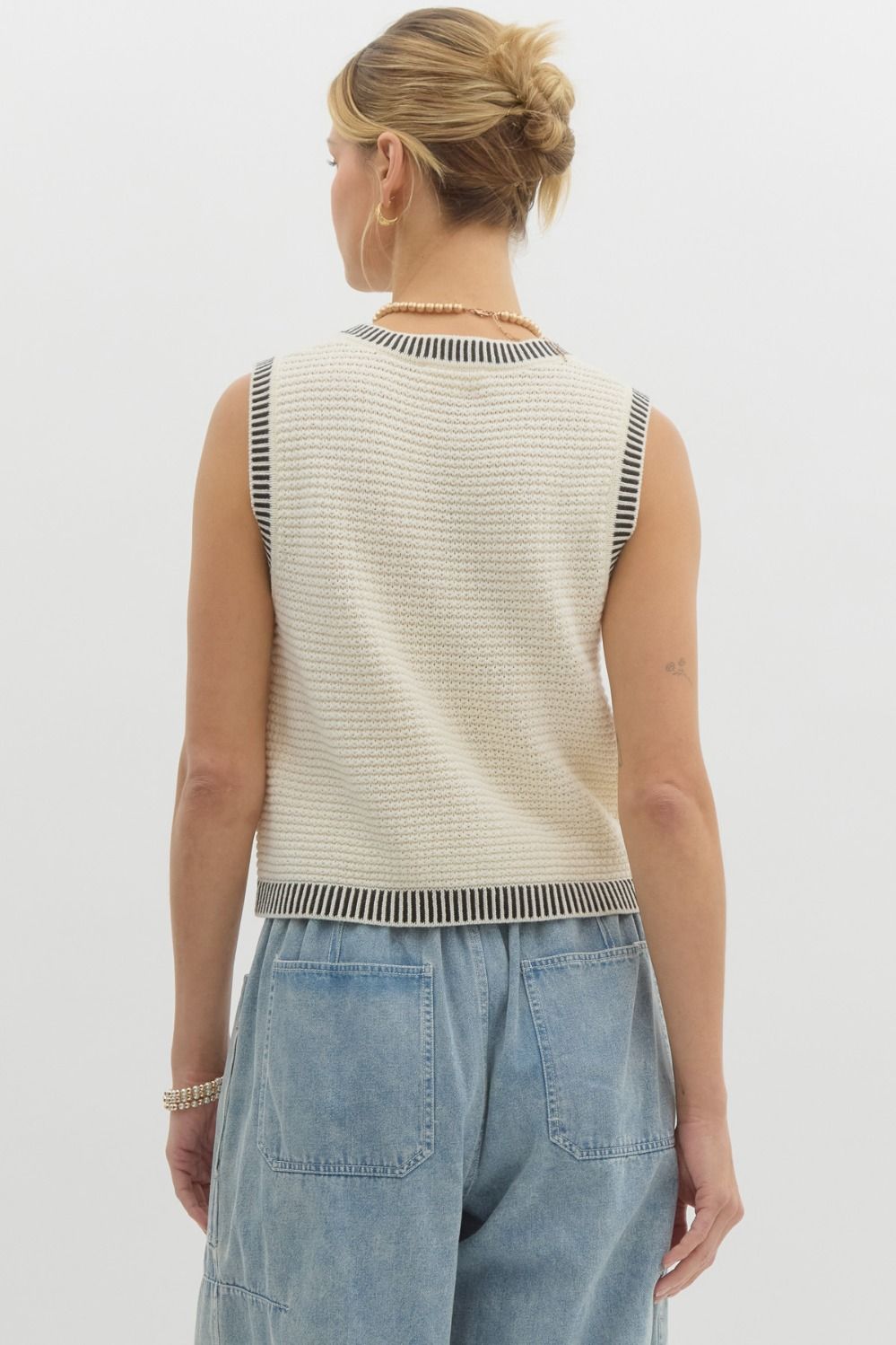 Cream and Navy Sleeveless Vest